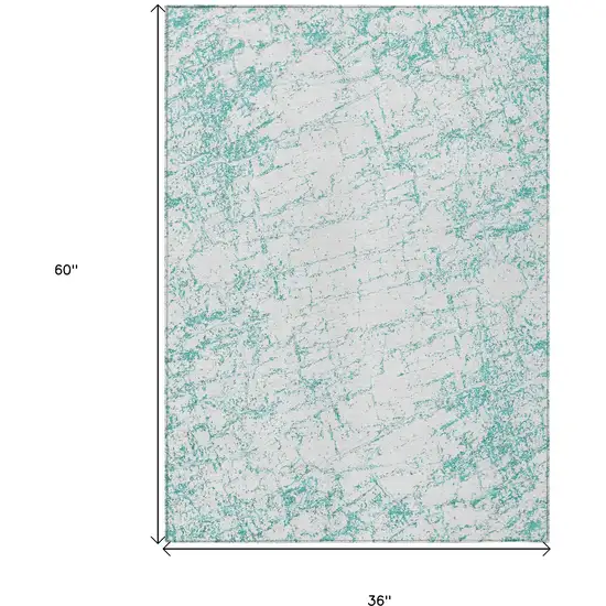 Teal Blue And Ivory Abstract Washable Indoor Outdoor Area Rug Photo 3