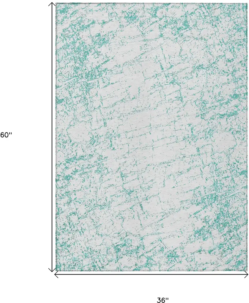 Teal Blue And Ivory Abstract Washable Indoor Outdoor Area Rug Photo 3