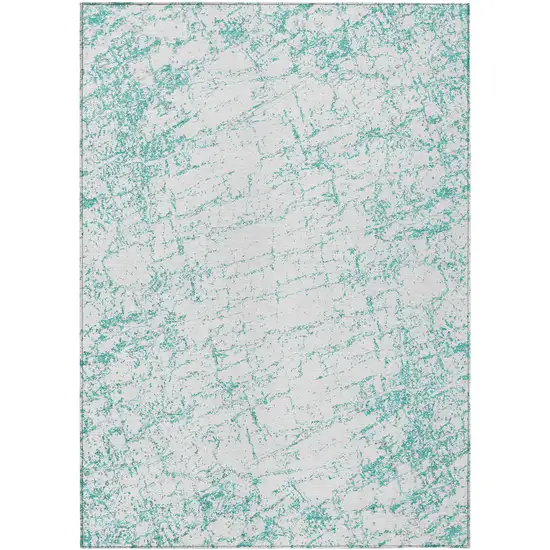 Teal Blue And Ivory Abstract Washable Indoor Outdoor Area Rug Photo 2