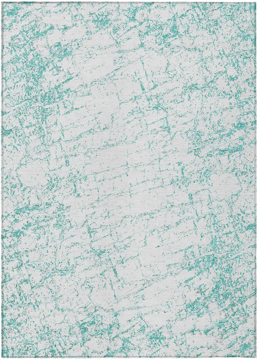 Teal Blue And Ivory Abstract Washable Indoor Outdoor Area Rug Photo 2