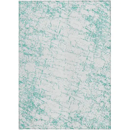 Teal Blue And Ivory Abstract Washable Indoor Outdoor Area Rug Photo 5