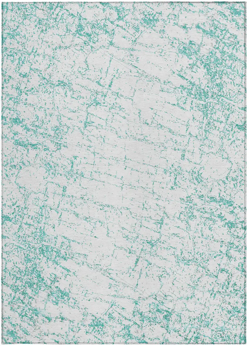 Teal Blue And Ivory Abstract Washable Indoor Outdoor Area Rug Photo 5