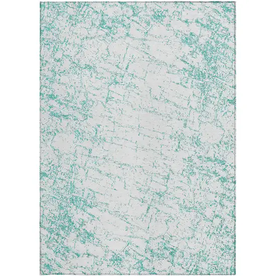 Teal Blue And Ivory Abstract Washable Indoor Outdoor Area Rug Photo 5