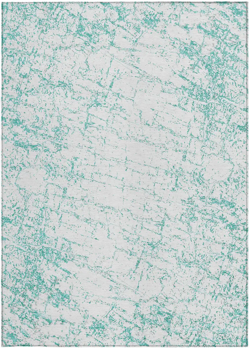Teal Blue And Ivory Abstract Washable Indoor Outdoor Area Rug Photo 5