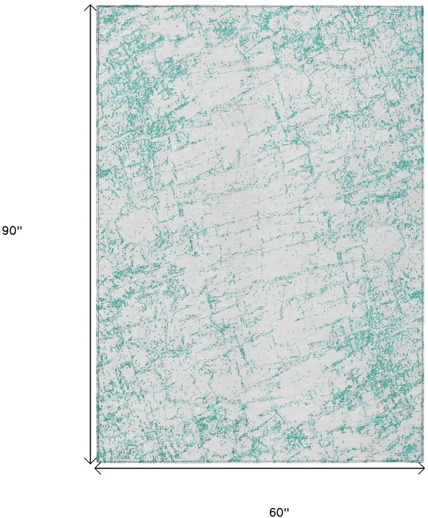 Teal Blue And Ivory Abstract Washable Indoor Outdoor Area Rug Photo 3