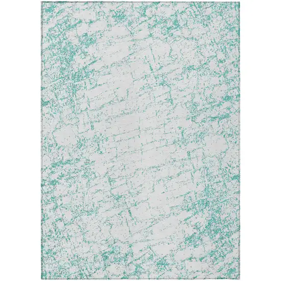 Teal Blue And Ivory Abstract Washable Indoor Outdoor Area Rug Photo 2