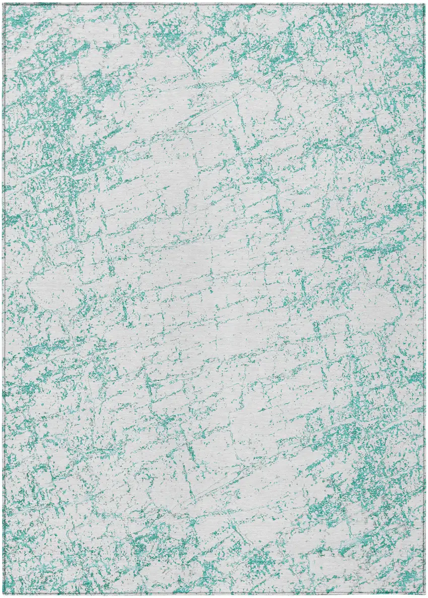 Teal Blue And Ivory Abstract Washable Indoor Outdoor Area Rug Photo 2