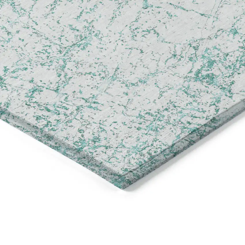 Teal Blue And Ivory Abstract Washable Indoor Outdoor Area Rug Photo 4