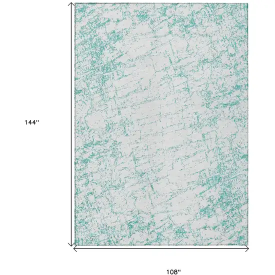 Teal Blue And Ivory Abstract Washable Indoor Outdoor Area Rug Photo 3
