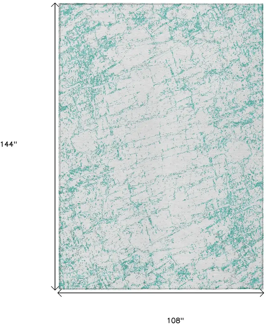 Teal Blue And Ivory Abstract Washable Indoor Outdoor Area Rug Photo 3