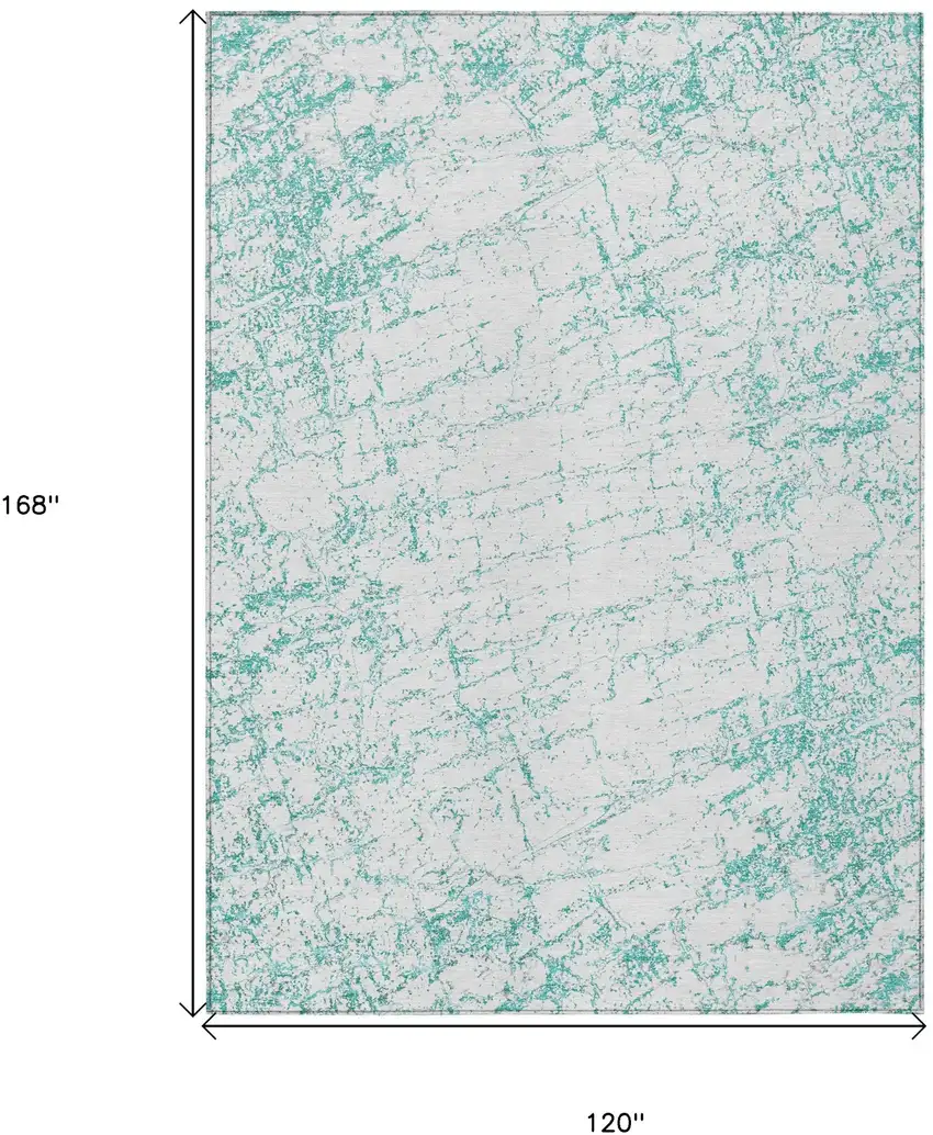 Teal Blue And Ivory Abstract Washable Indoor Outdoor Area Rug Photo 3