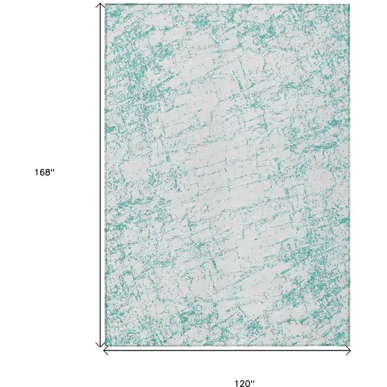 Teal Blue And Ivory Abstract Washable Indoor Outdoor Area Rug Photo 3