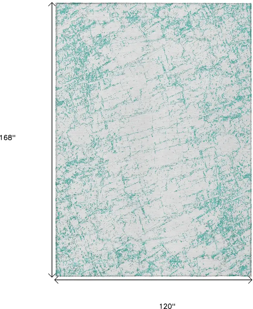 Teal Blue And Ivory Abstract Washable Indoor Outdoor Area Rug Photo 3