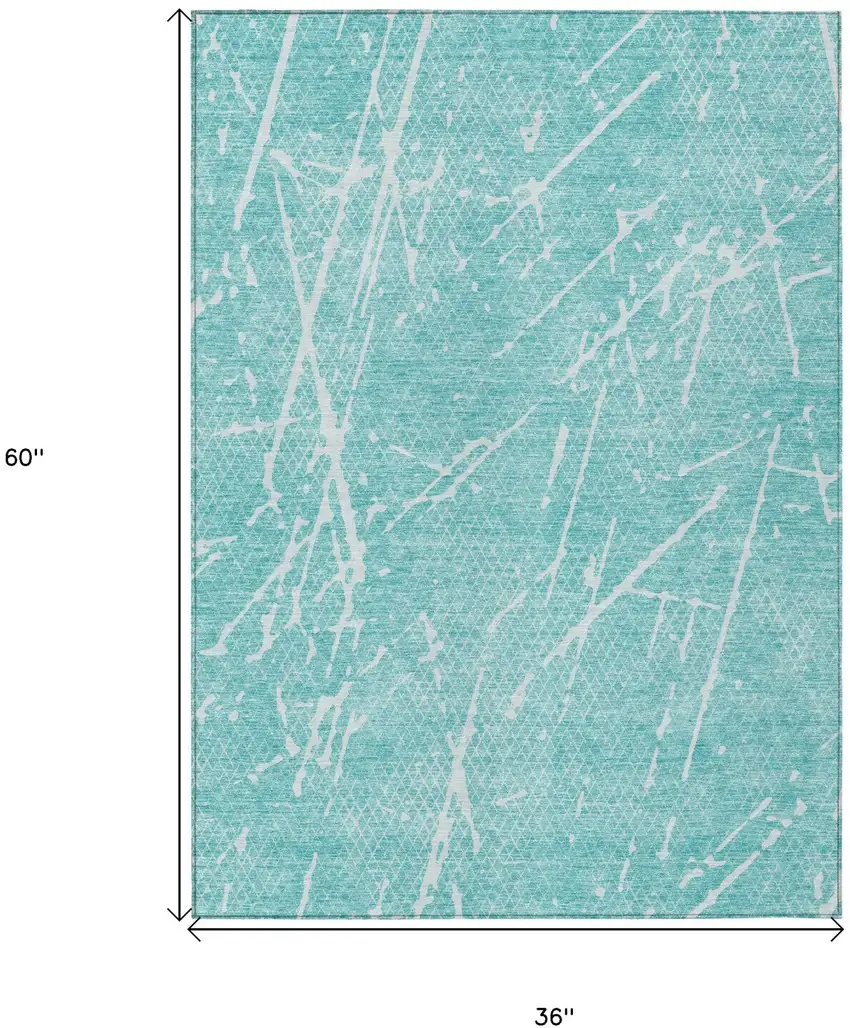 Teal Blue And Ivory Abstract Washable Indoor Outdoor Area Rug Photo 9