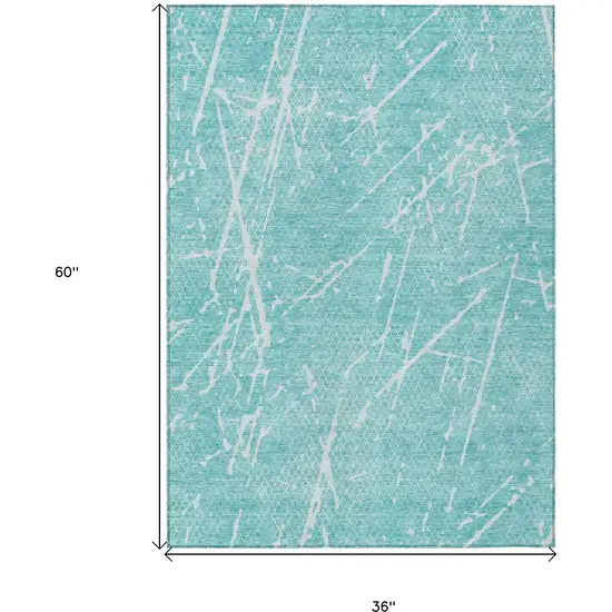 Teal Blue And Ivory Abstract Washable Indoor Outdoor Area Rug Photo 9