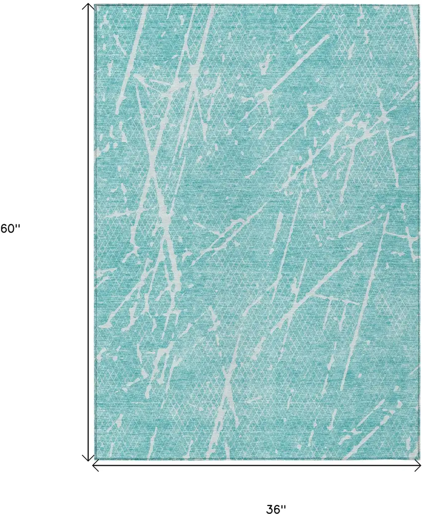 Teal Blue And Ivory Abstract Washable Indoor Outdoor Area Rug Photo 9