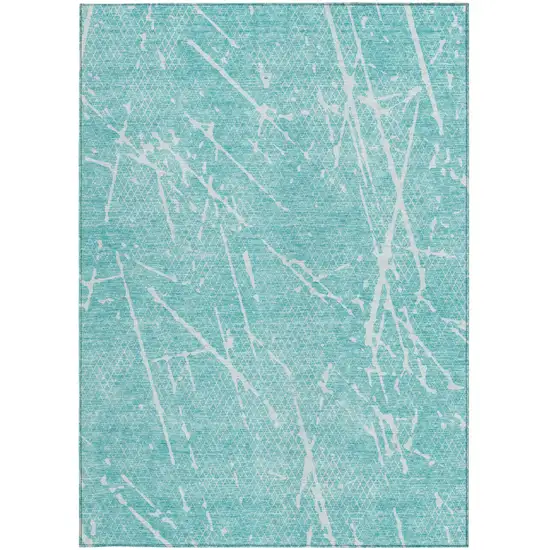 Teal Blue And Ivory Abstract Washable Indoor Outdoor Area Rug Photo 4