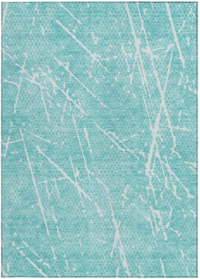 Teal Blue And Ivory Abstract Washable Indoor Outdoor Area Rug Photo 4
