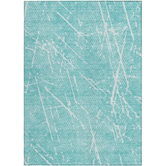 Teal Blue And Ivory Abstract Washable Indoor Outdoor Area Rug Photo 4
