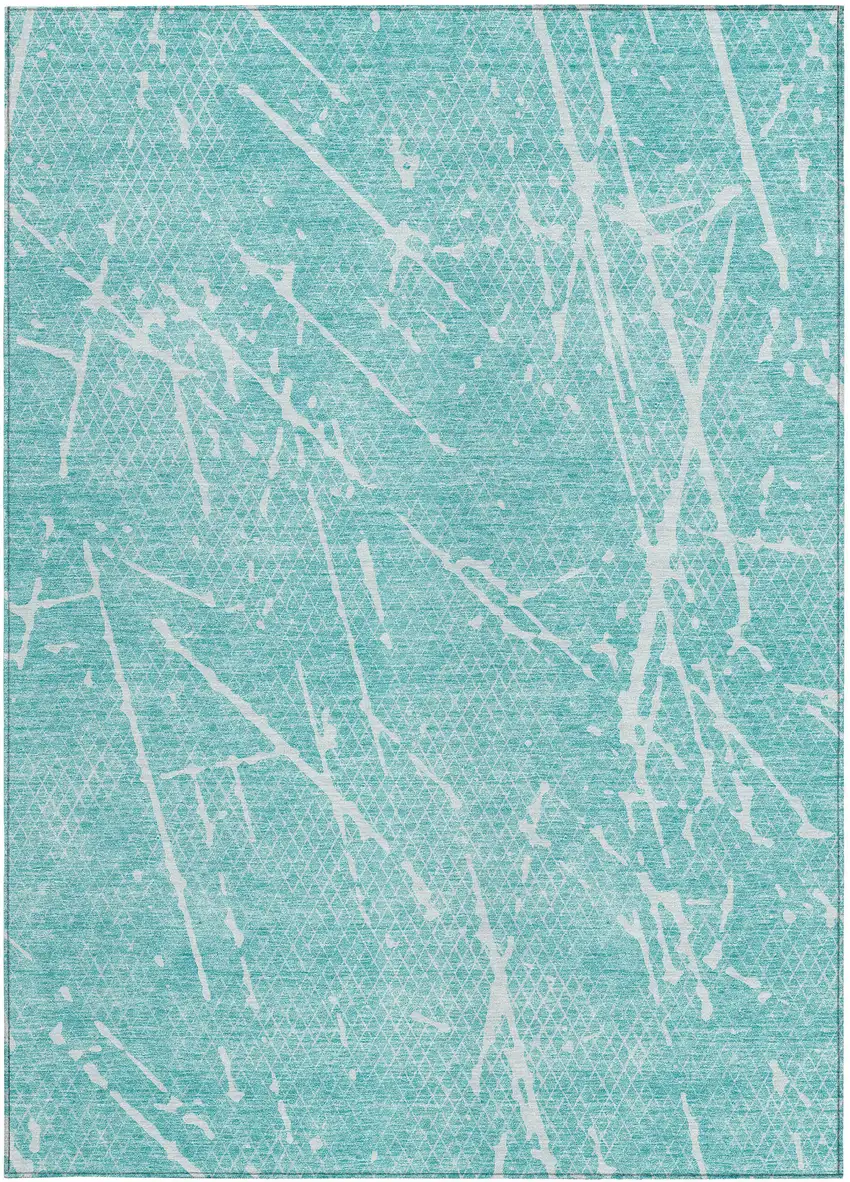 Teal Blue And Ivory Abstract Washable Indoor Outdoor Area Rug Photo 4