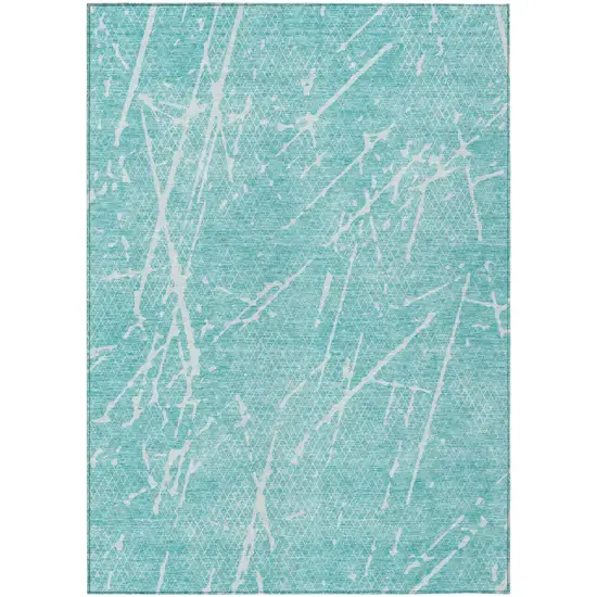 Teal Blue And Ivory Abstract Washable Indoor Outdoor Area Rug Photo 2