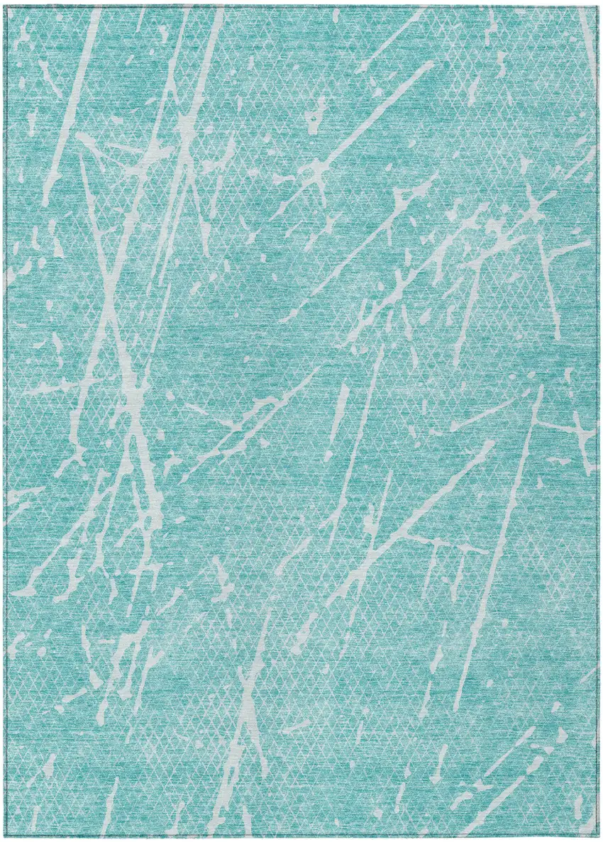 Teal Blue And Ivory Abstract Washable Indoor Outdoor Area Rug Photo 2