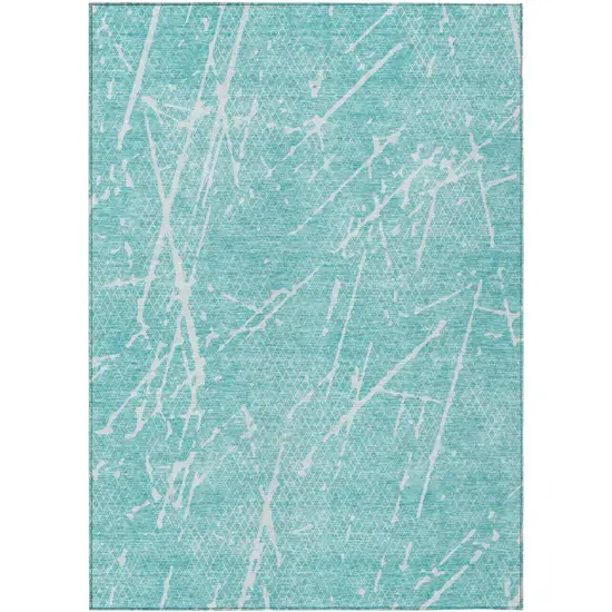 Teal Blue And Ivory Abstract Washable Indoor Outdoor Area Rug Photo 2