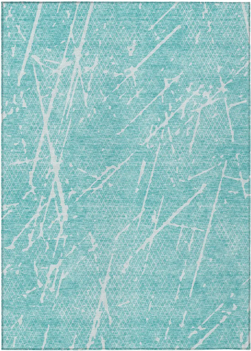 Teal Blue And Ivory Abstract Washable Indoor Outdoor Area Rug Photo 2