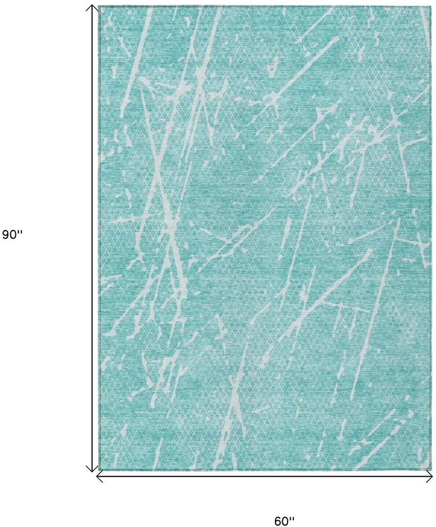 Teal Blue And Ivory Abstract Washable Indoor Outdoor Area Rug Photo 8