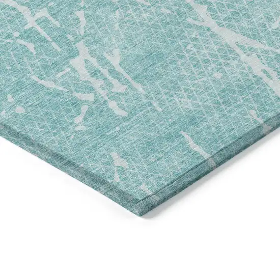 Teal Blue And Ivory Abstract Washable Indoor Outdoor Area Rug Photo 2