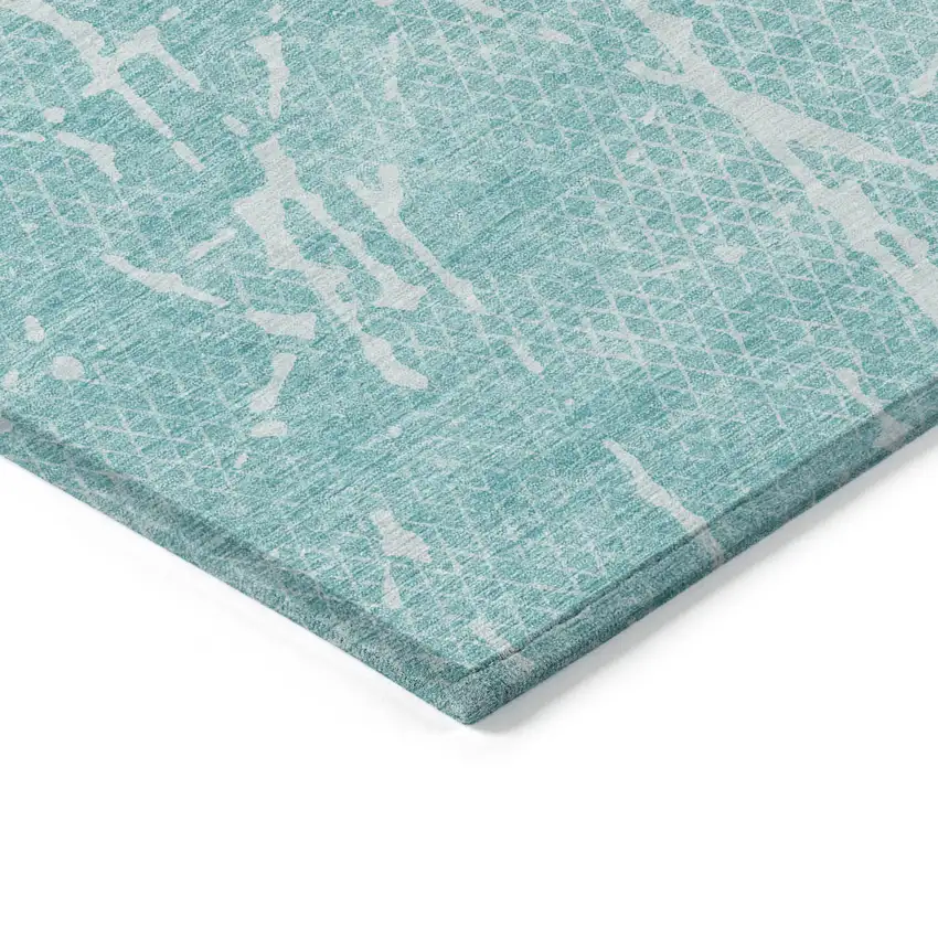 Teal Blue And Ivory Abstract Washable Indoor Outdoor Area Rug Photo 2