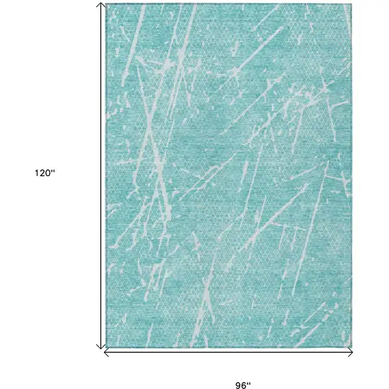 Teal Blue And Ivory Abstract Washable Indoor Outdoor Area Rug Photo 8