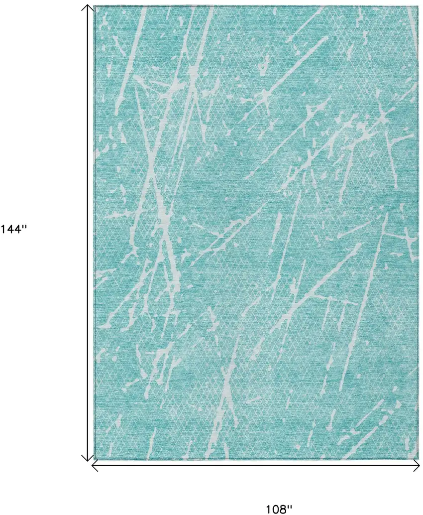 Teal Blue And Ivory Abstract Washable Indoor Outdoor Area Rug Photo 8