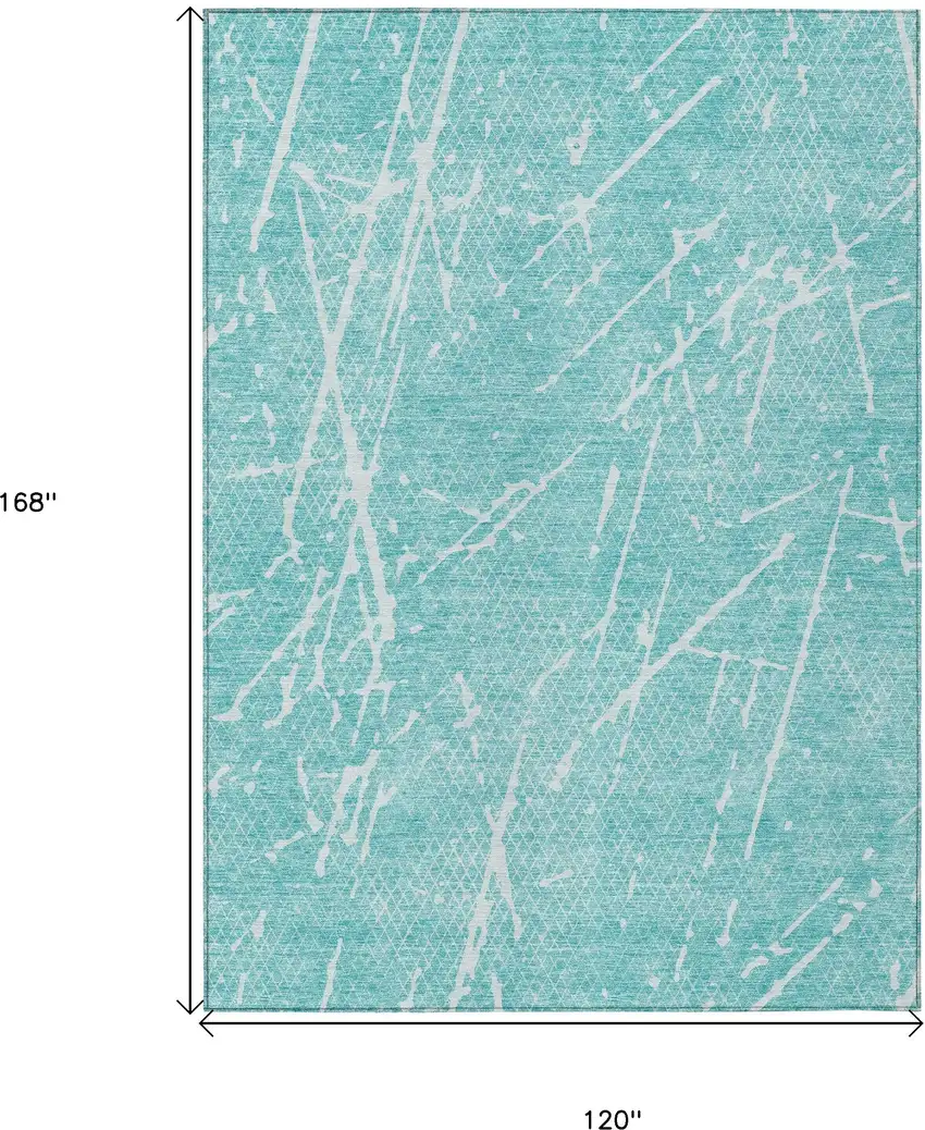 Teal Blue And Ivory Abstract Washable Indoor Outdoor Area Rug Photo 8