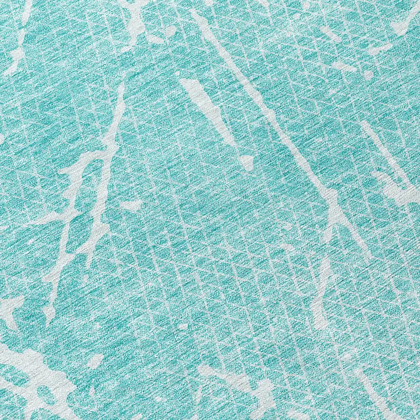 Teal Blue And Ivory Abstract Washable Indoor Outdoor Area Rug Photo 9