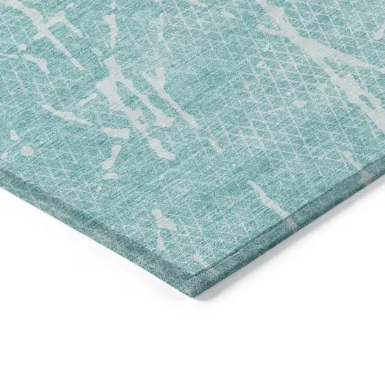 Teal Blue And Ivory Abstract Washable Indoor Outdoor Area Rug Photo 2