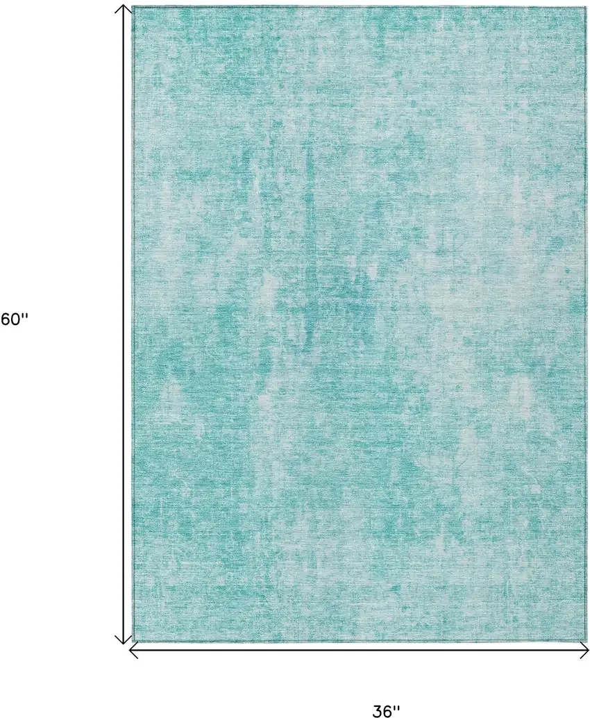 Teal Blue And Ivory Abstract Washable Indoor Outdoor Area Rug Photo 3