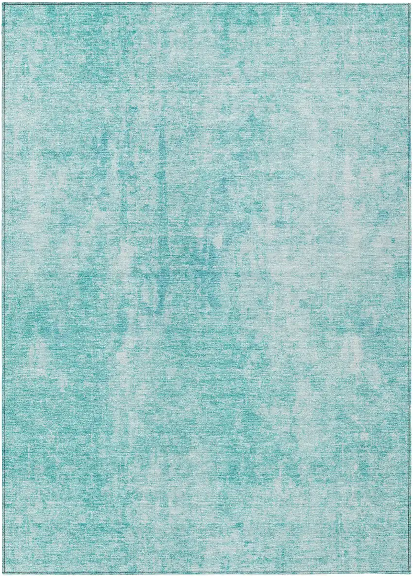 Teal Blue And Ivory Abstract Washable Indoor Outdoor Area Rug Photo 3
