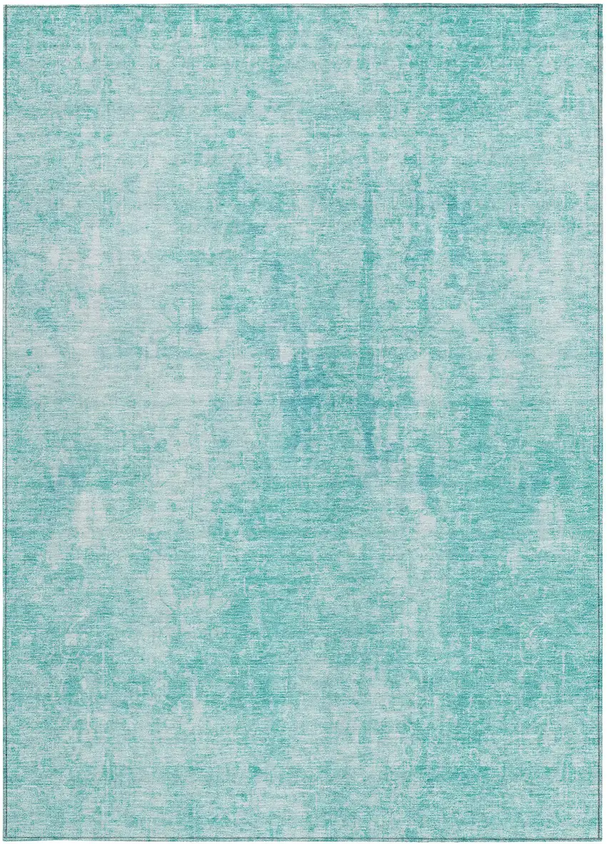 Teal Blue And Ivory Abstract Washable Indoor Outdoor Area Rug Photo 6