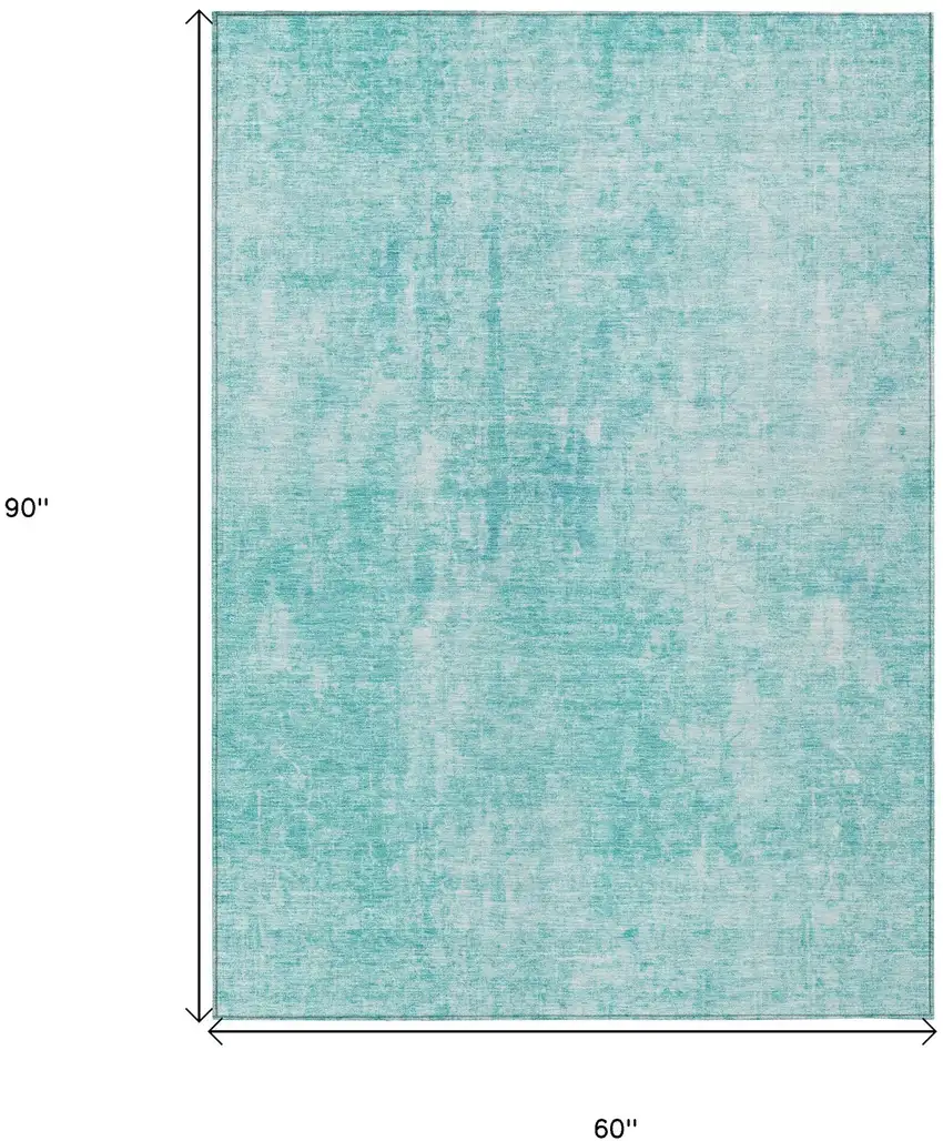 Teal Blue And Ivory Abstract Washable Indoor Outdoor Area Rug Photo 2