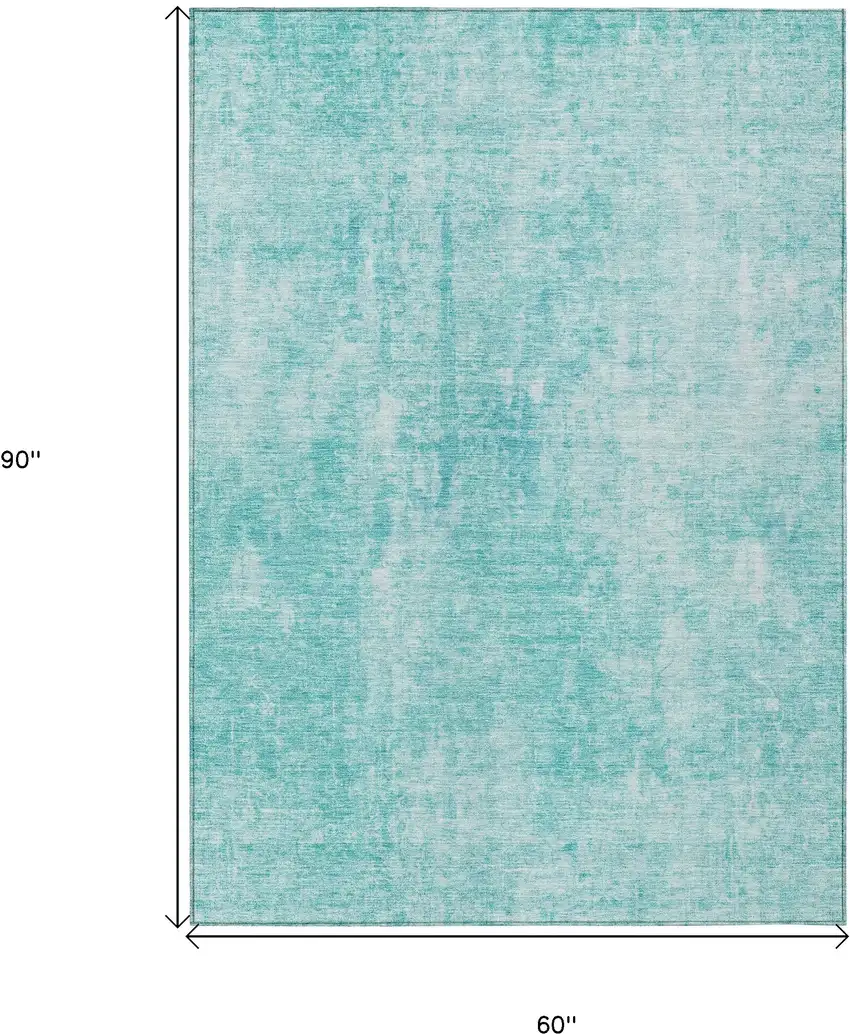Teal Blue And Ivory Abstract Washable Indoor Outdoor Area Rug Photo 2