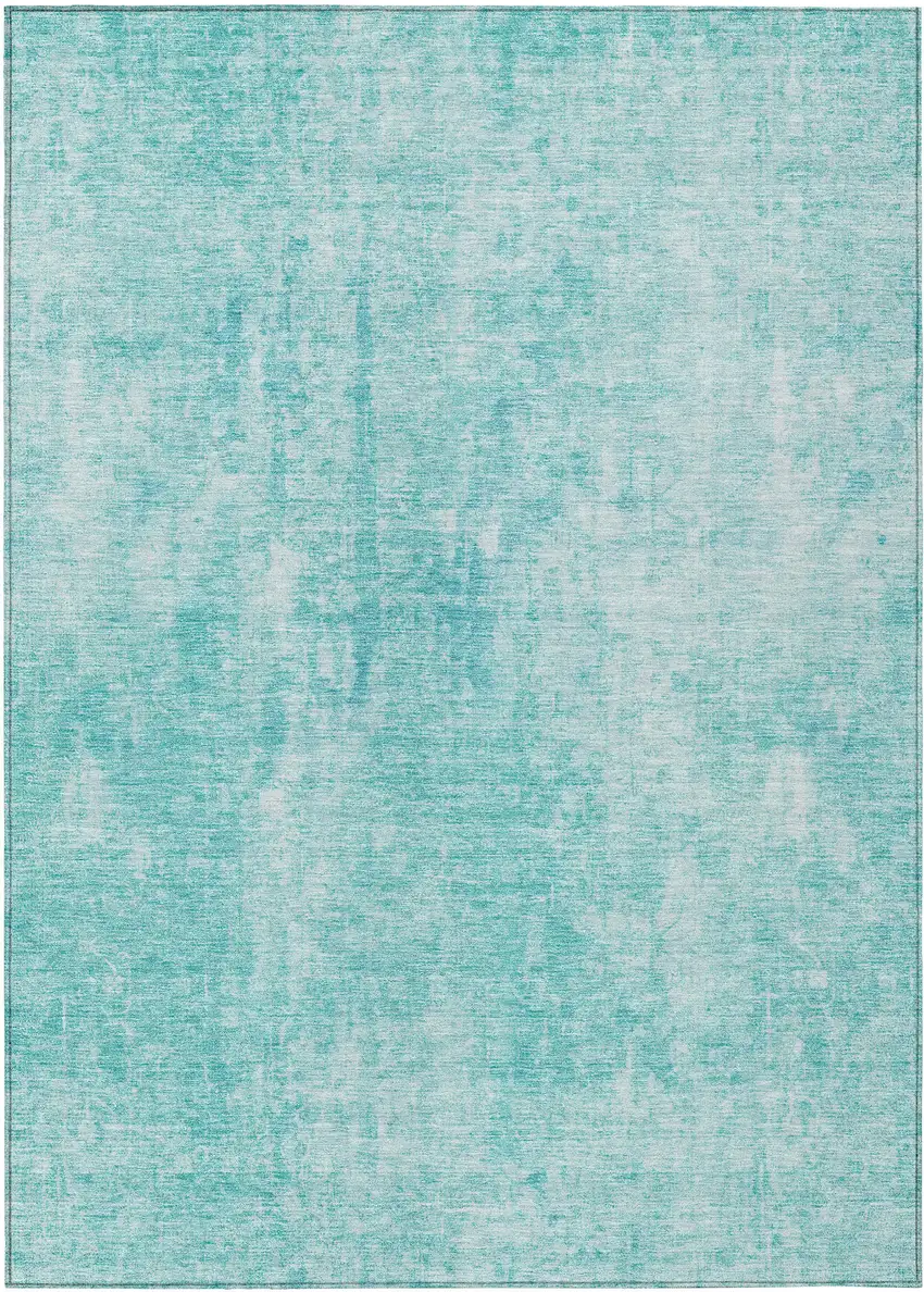 Teal Blue And Ivory Abstract Washable Indoor Outdoor Area Rug Photo 2