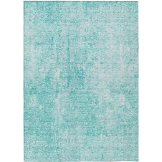 Teal Blue And Ivory Abstract Washable Indoor Outdoor Area Rug Photo 2