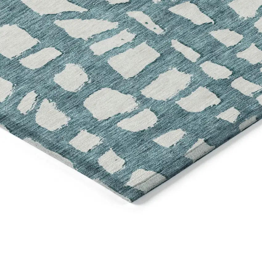Teal Blue And Ivory Abstract Washable Indoor Outdoor Area Rug Photo 2