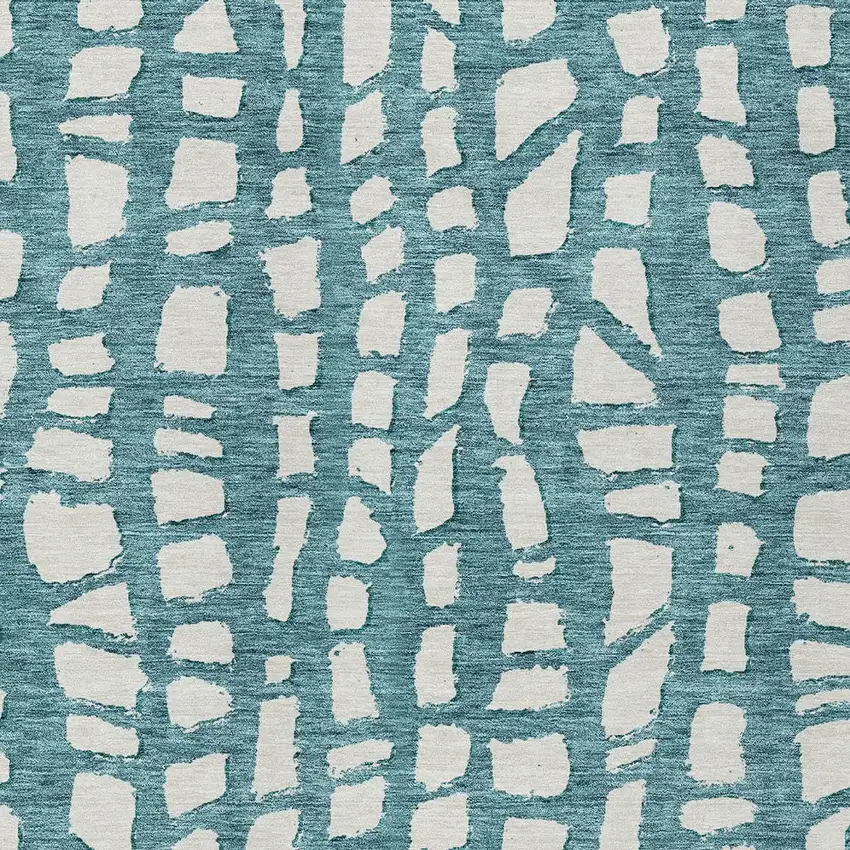Teal Blue And Ivory Abstract Washable Indoor Outdoor Area Rug Photo 4