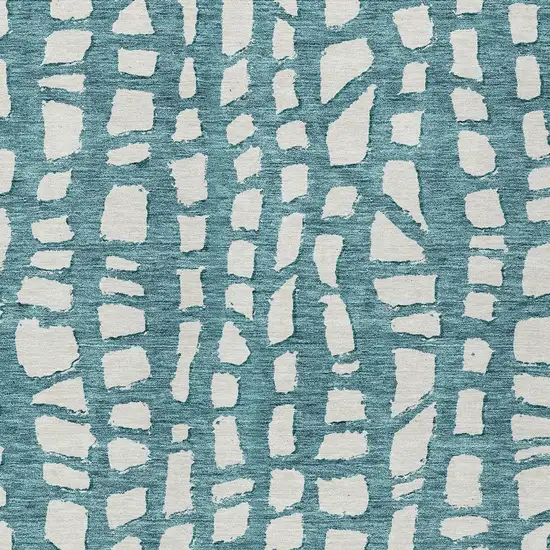 Teal Blue And Ivory Abstract Washable Indoor Outdoor Area Rug Photo 4