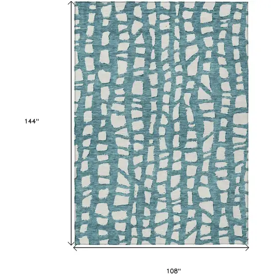 Teal Blue And Ivory Abstract Washable Indoor Outdoor Area Rug Photo 7