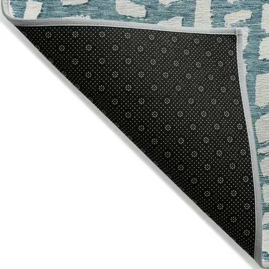 Teal Blue And Ivory Abstract Washable Indoor Outdoor Area Rug Photo 3