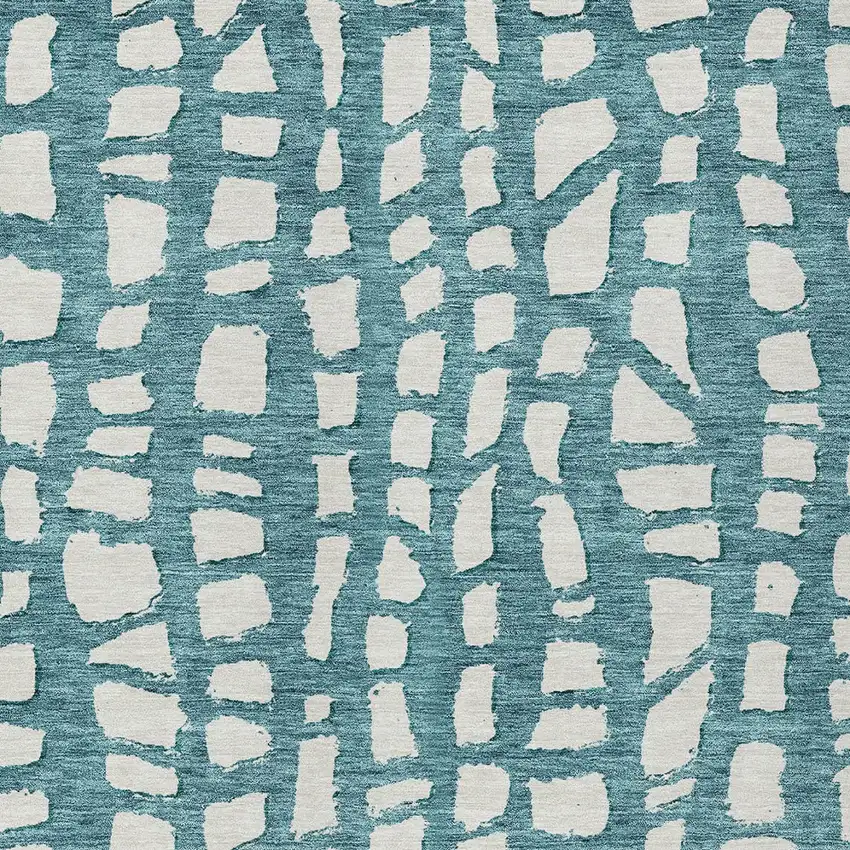 Teal Blue And Ivory Abstract Washable Indoor Outdoor Area Rug Photo 4