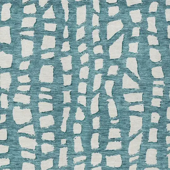 Teal Blue And Ivory Abstract Washable Indoor Outdoor Area Rug Photo 4